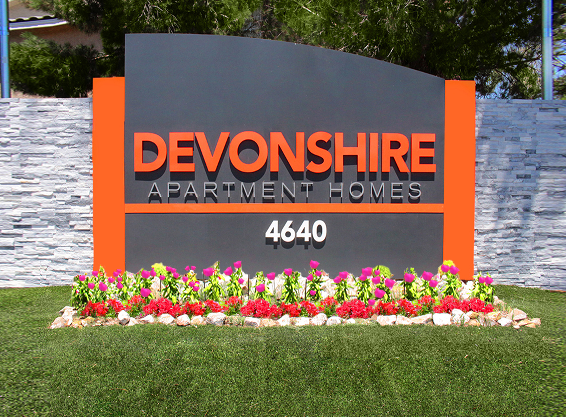 This image displays entrance marker photo of Devonshire Apartments