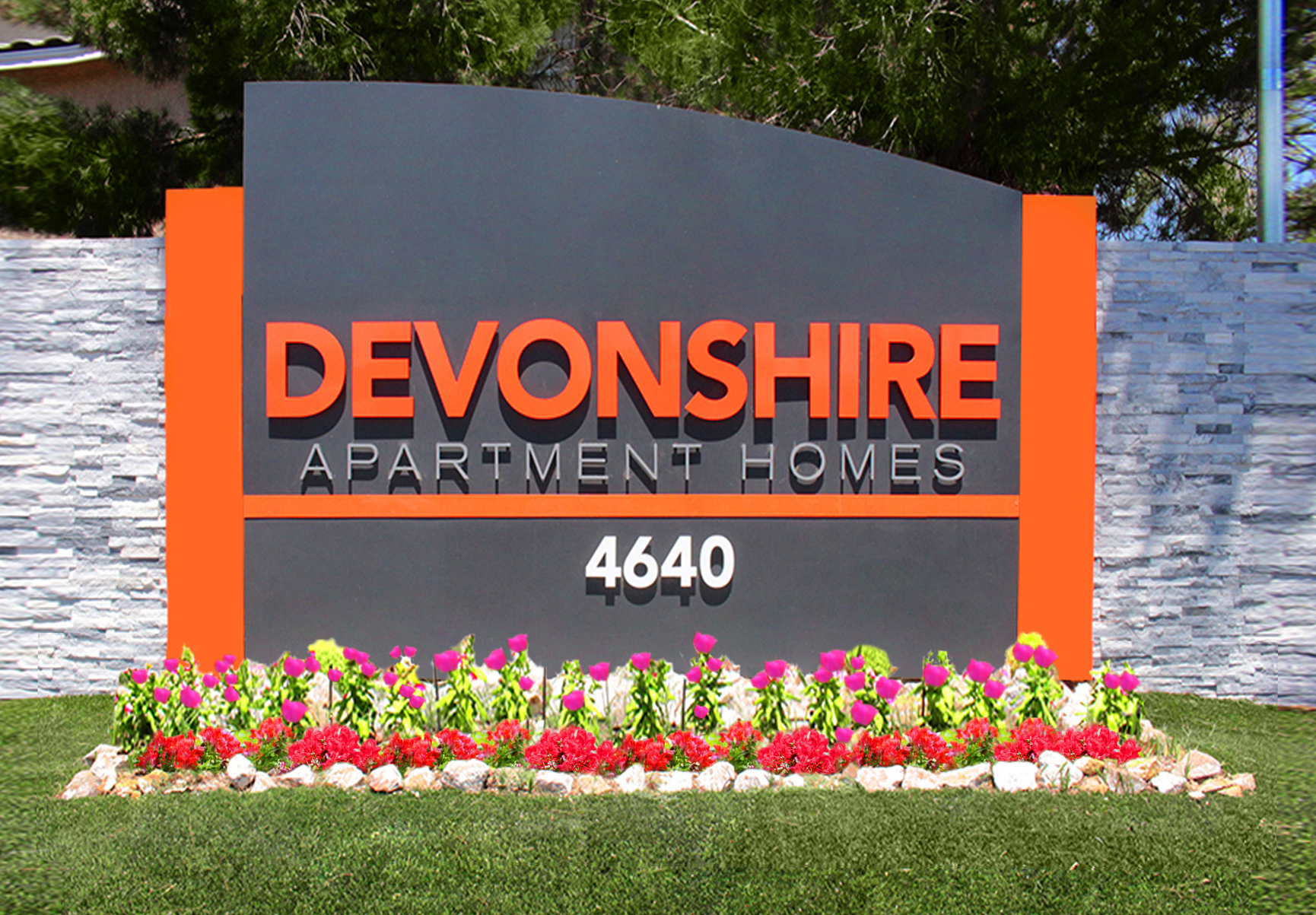 This image displays entrance marker photo of Devonshire Apartments